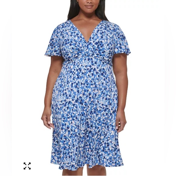 Jessica Howard Blue Floral Ruched V-Neck Dress Size 22W NWT - Picture 1 of 9